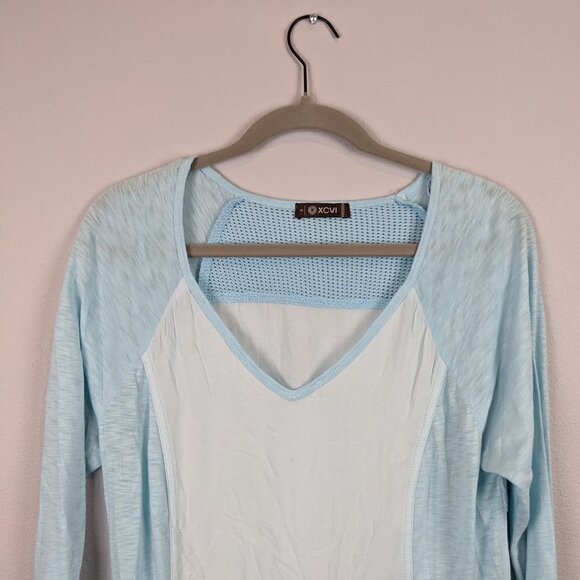 XCVI Mesh Blue Tunic Cotton Blouse 3/4 sleeve Size Small - Picture 2 of 9